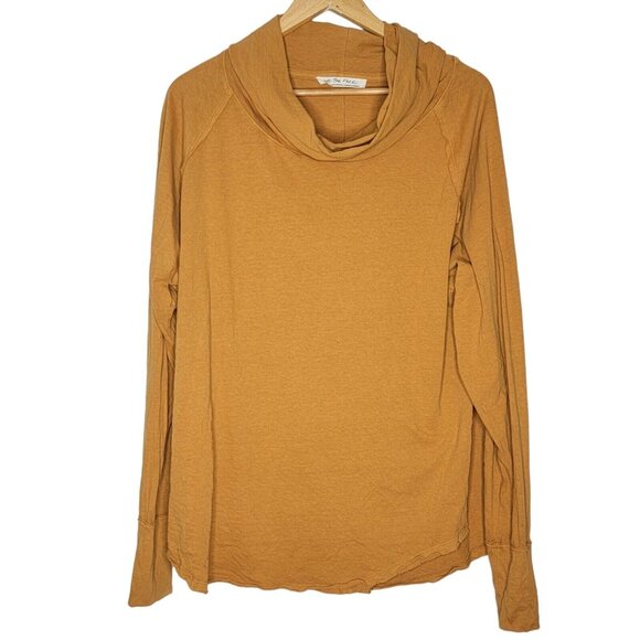 We The Free People Medium Don't You Want Me Tee Golden Long Sleeve Cowl Neck Top - Picture 1 of 6